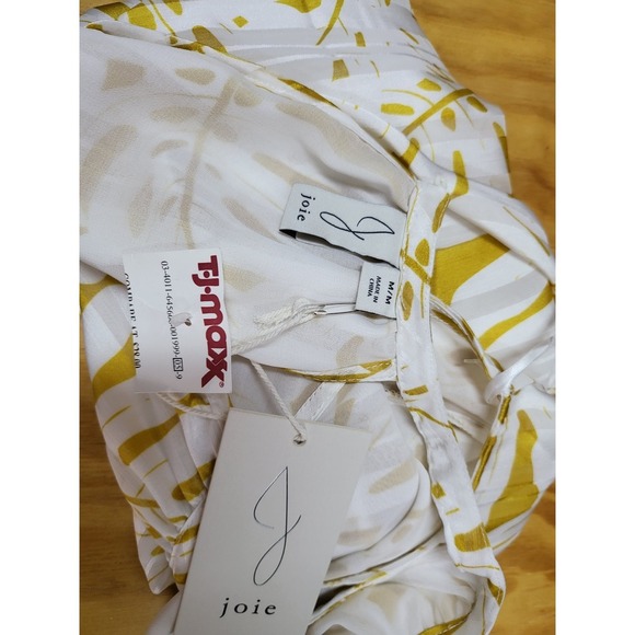 Joie Halter Top Smocked Waist Sleeveless Blouse Yellow Leaf Print Size S - Picture 7 of 11